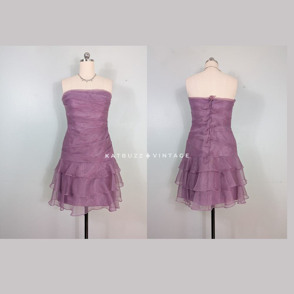 Prom Dress Cocktail 10 Purple Y2K Strapless Hoco Ruffle Bow Coquette Princess